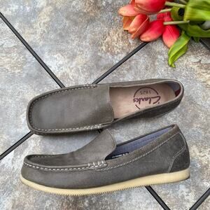 Clarks Mens Grey Leather Brandt Slip On Loafer Size 10